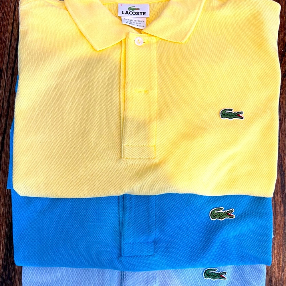3 Lacoste classic fit polo shirts. Great condition